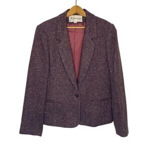 John Meyer Wool Purple Tweed Blazer One Button Office Classic Academia Teacher 8